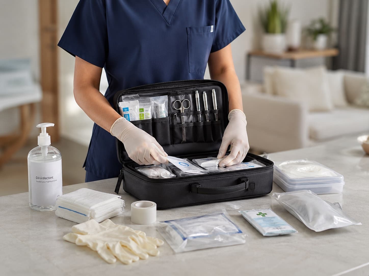A BetterSelf clinician preparing sterile equipment for a private home visit
